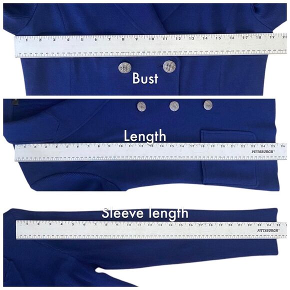 St. John Knit designer Women's Wool Navy Double-Breasted Blazer jacket sz 12 - - Picture 5 of 11